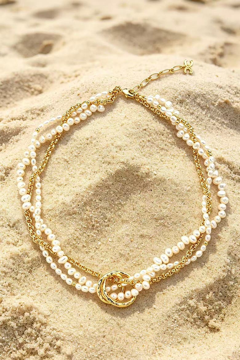 Nina Multi-Strand Pearl Necklace, Alternate, color, Gold