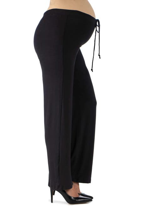 24seven Comfort Apparel Maternity Drawstring Lounge Pants In Black