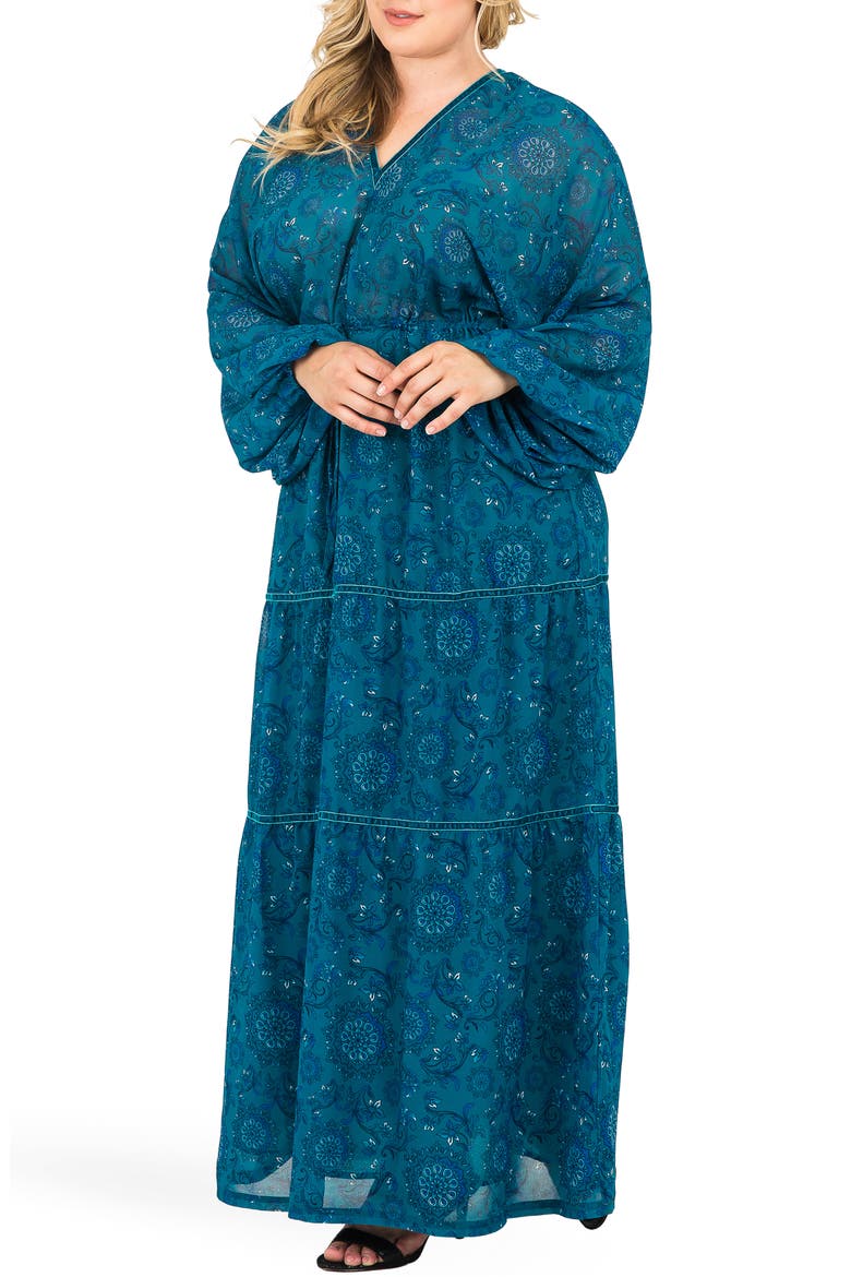 Maxine Floral Print Maxi Dress, Main, color, TEAL