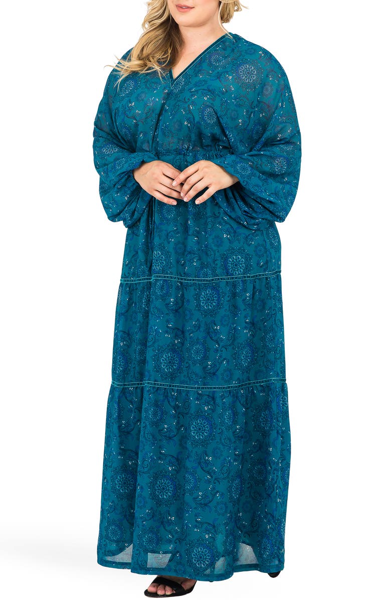 Standards & Practices Maxine Floral Print Maxi Dress, Main, color, Teal