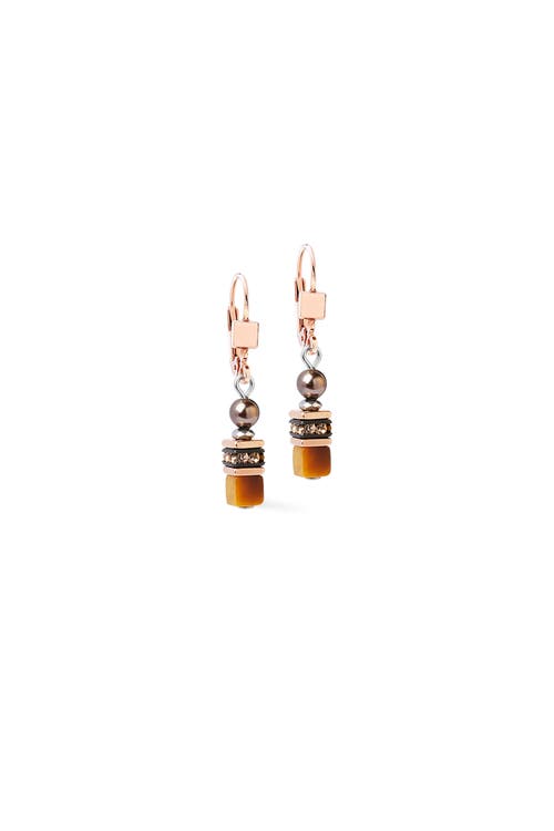 Coeur De Lion Princess Earth Glow Rose Gold Earrings In Brown