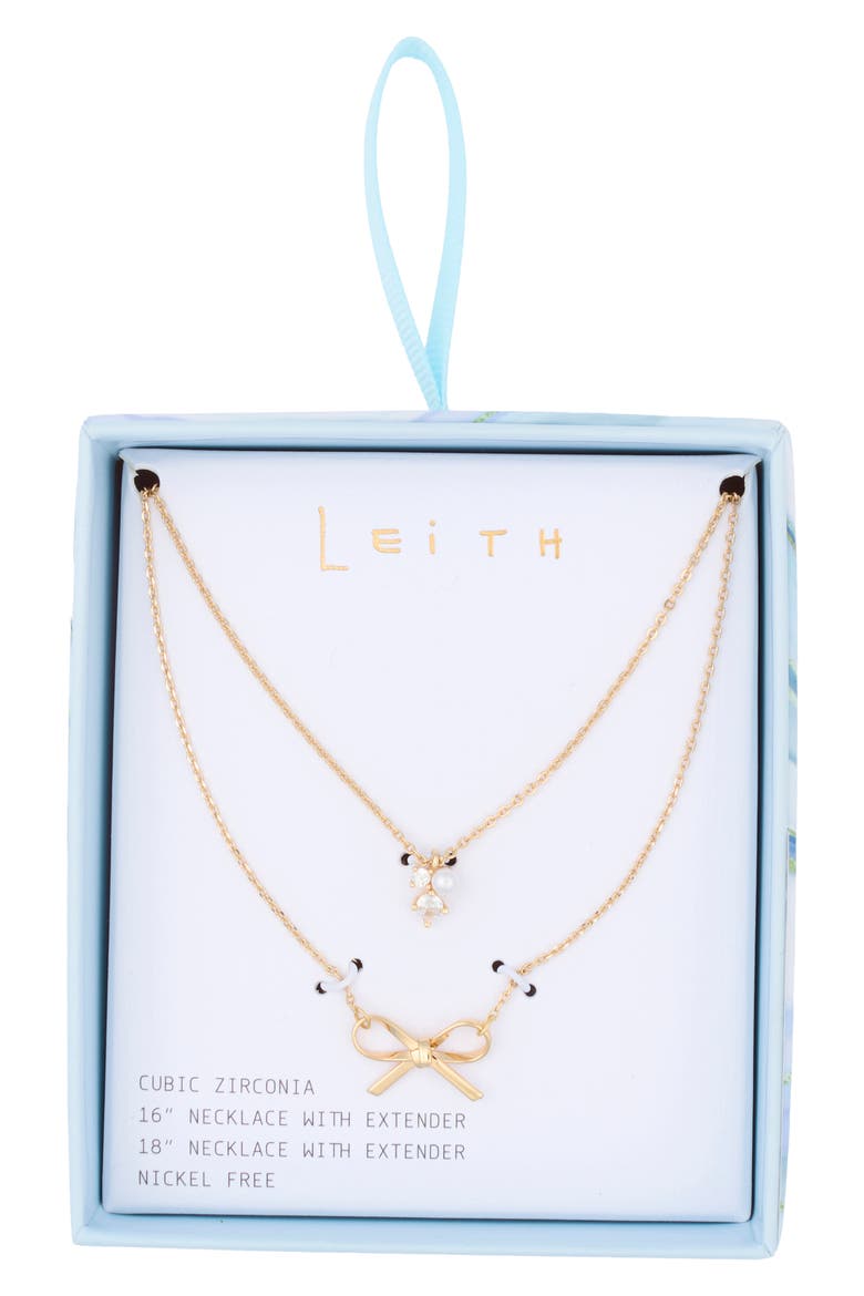 Set of 2 Bow Charm Necklaces, Main, color, CLEAR- GOLD