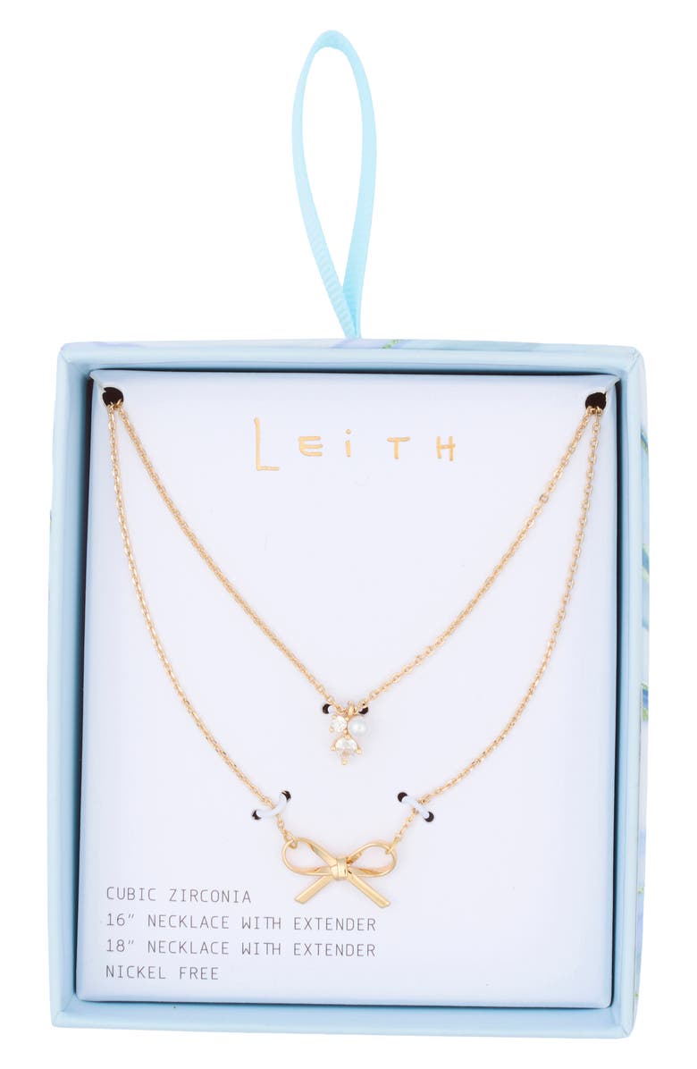 Leith Set of 2 Bow Charm Necklaces, Main, color, Clear- Gold