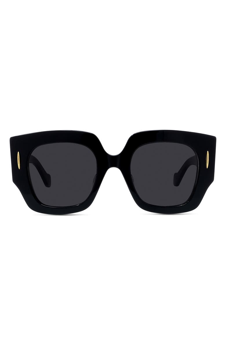 Loewe Anagram 50mm Small Geometric Sunglasses, Main, color, Shiny Black / Smoke