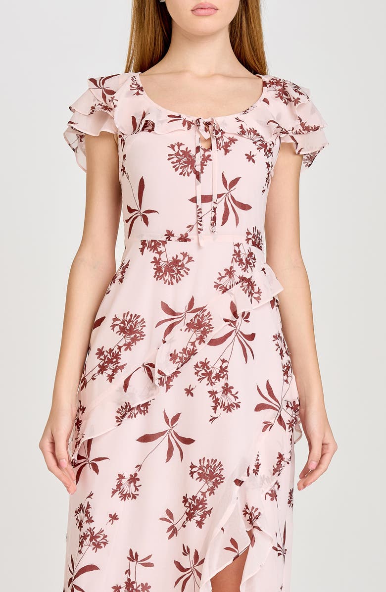 WAYF Violetta Floral Ruffle Sleeve Dress, Alternate, color, Baby Pink Floret