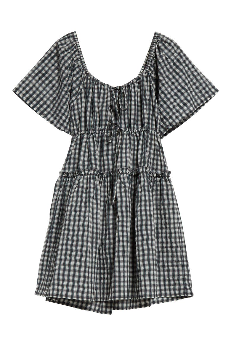 Check Seersucker Tiered Minidress, Alternate, color, EGRET
