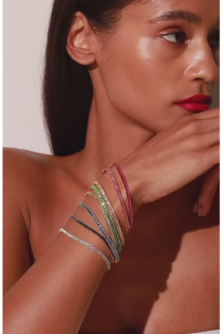 Lab Grown Pink Sapphire Baguette Tennis Bracelet, Alternate, color, Yellow Gold Vermeil
