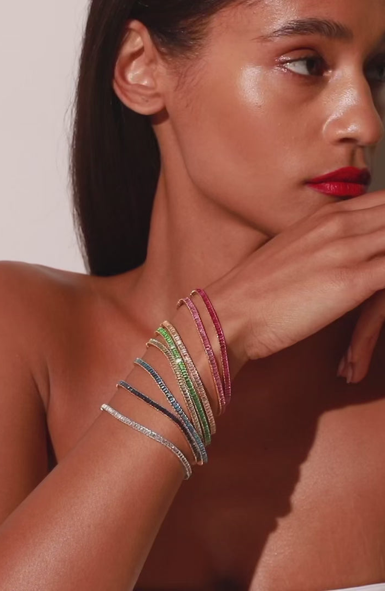 Aurate New York Lab Grown Pink Sapphire Baguette Tennis Bracelet, Alternate, color, Yellow Gold Vermeil