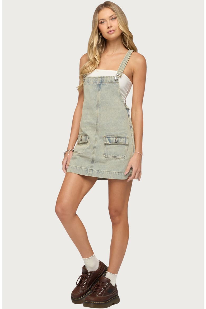 Denim Overall Minidress, Alternate, color, BLUE-VINTAGE-WASHED
