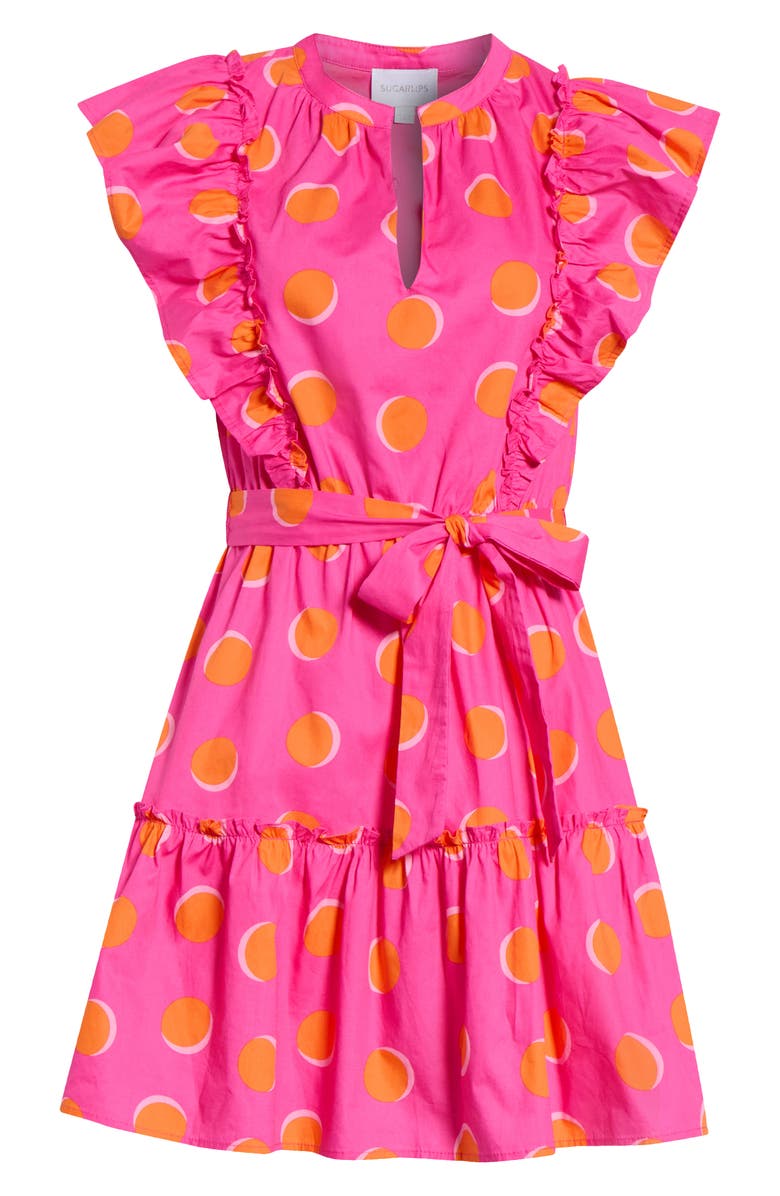 SUGARLIPS Rosy Polka Dot Ruffle Minidress, Alternate, color,