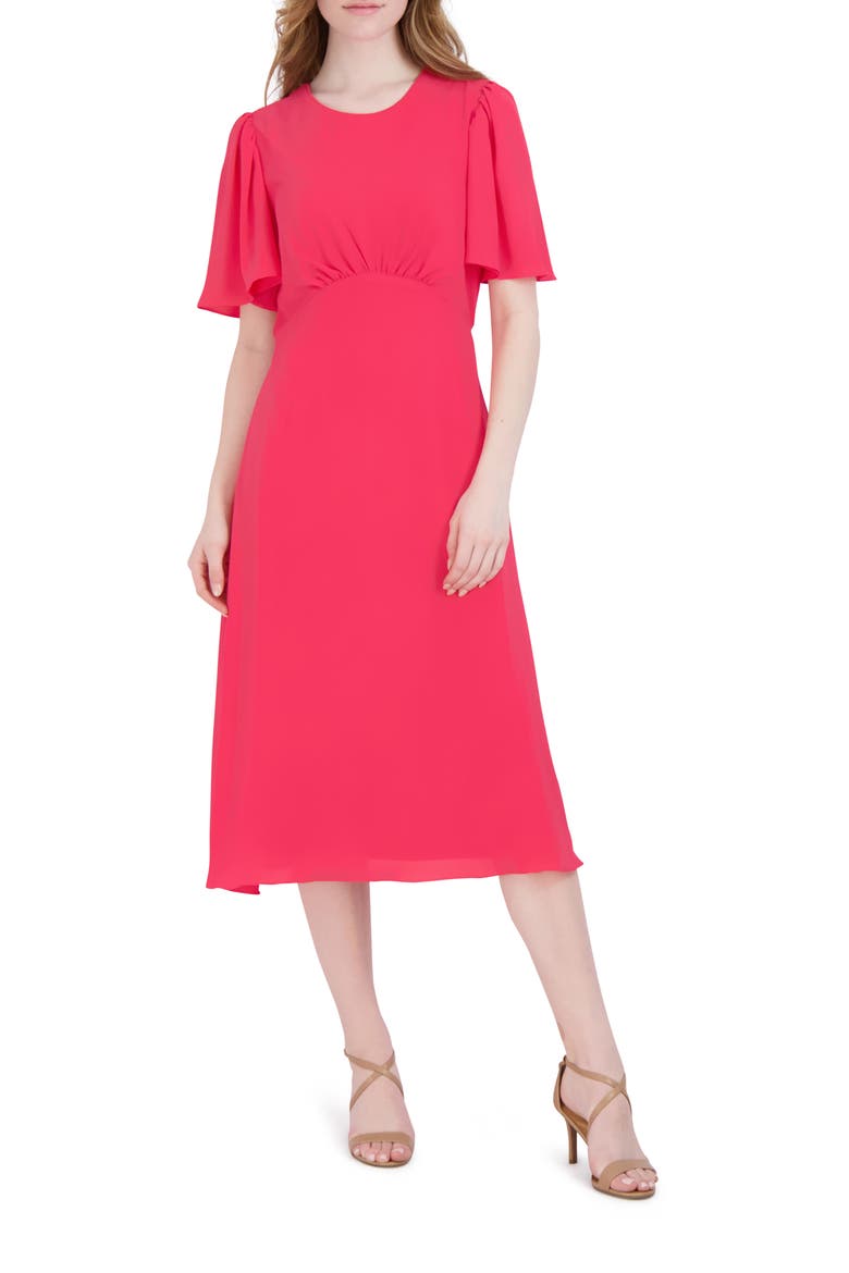 Flutter Sleeve Midi Dress, Main, color, CORAL