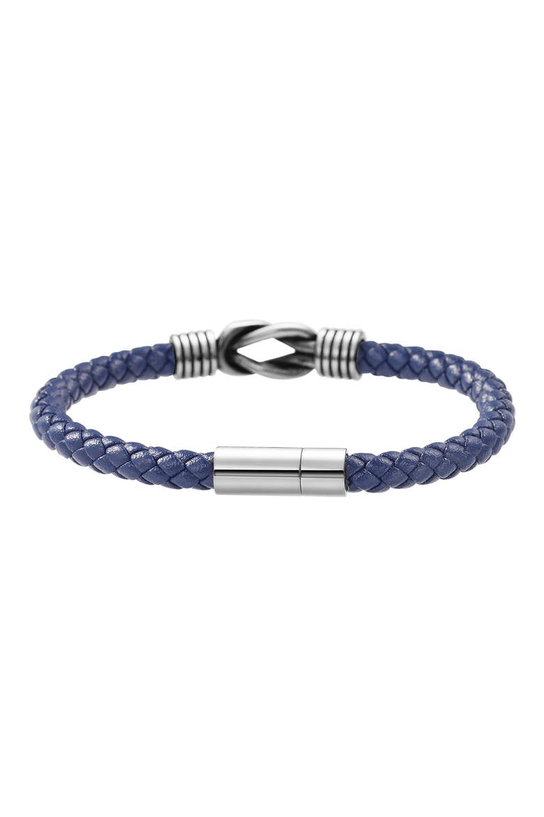 Men's Stainless Steel Knot Leather Bracelet, Alternate, color, BLUE