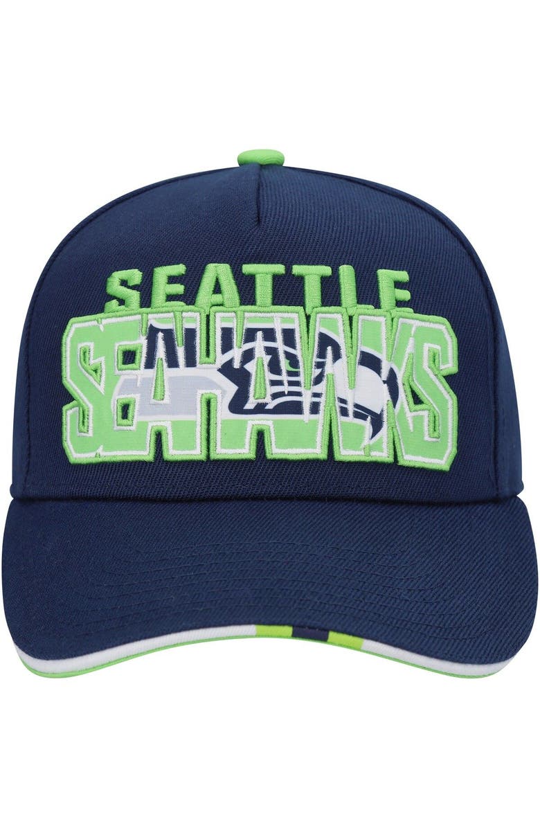 Outerstuff Youth College Navy Seattle Seahawks On Trend Precurved A-Frame Snapback Hat, Alternate, color, 