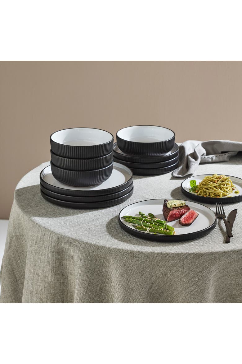 Laro Stoneware 12-Piece Dinnerware Set, Alternate, color, Black