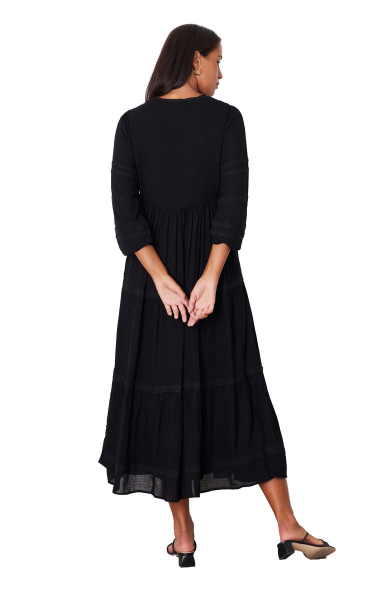 Paneros Clothing Magnolia Lace Inset Midi Dress, Alternate, color, Black