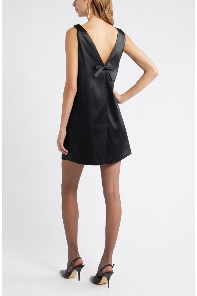 Sleeveless Satin Dress with Back Bow Accent, Alternate, color, BLACK