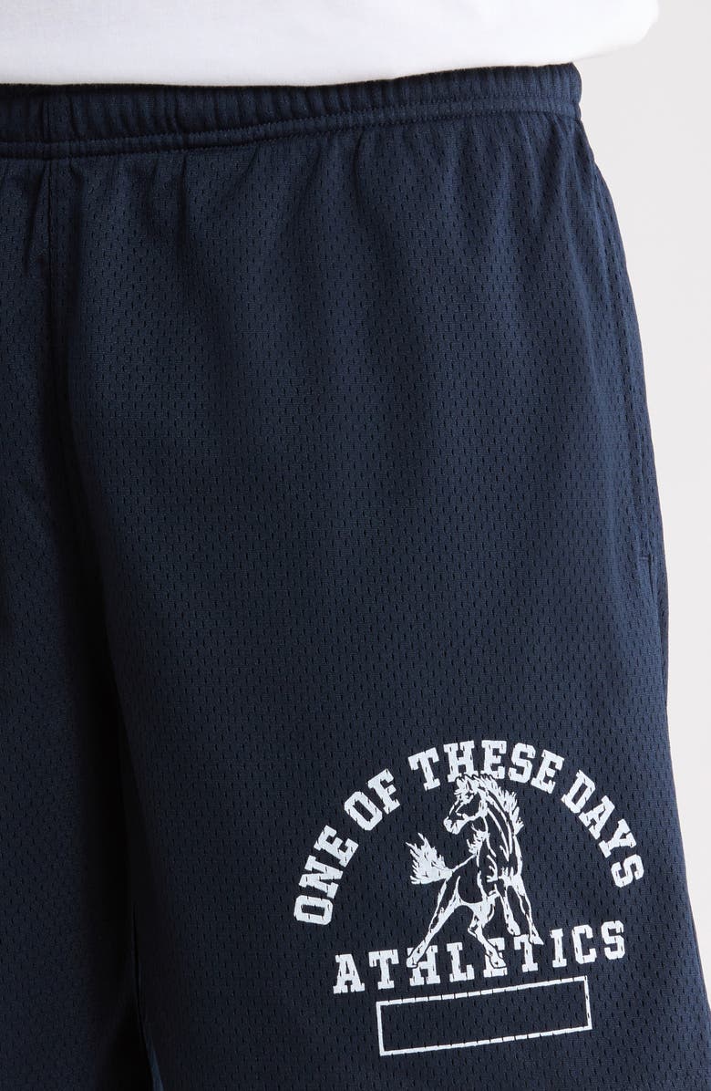 ONE OF THESE DAYS Mustang Athletics Mesh Drawstring Shorts, Alternate, color, Navy