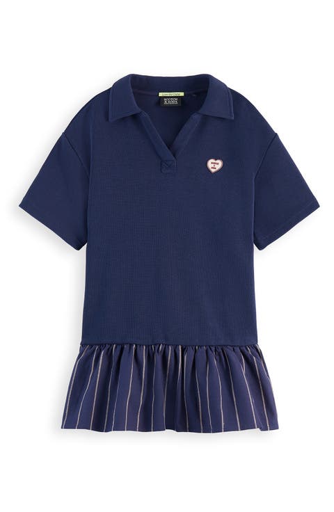 Kids' Mixed Media Polo Sweatshirt Dress (Big Kid)