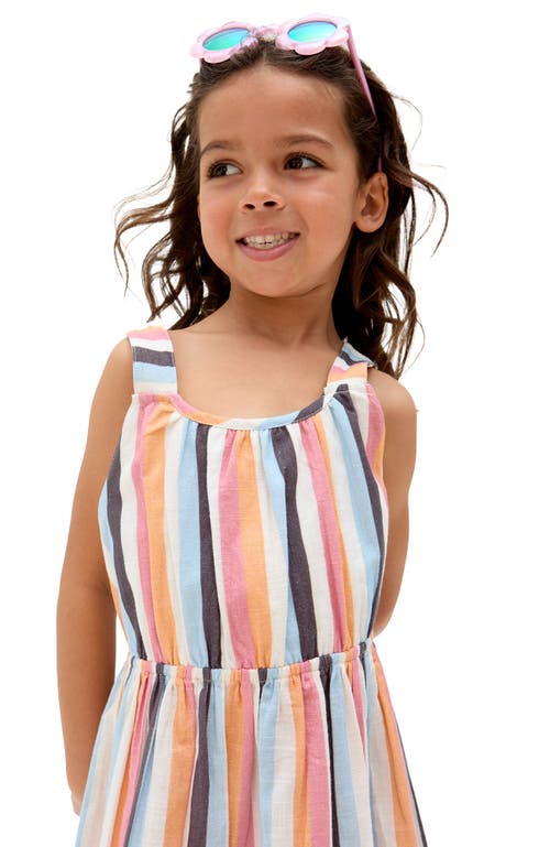 Raffya Kids Kris Cross Back Stripe Print Dress In Multi
