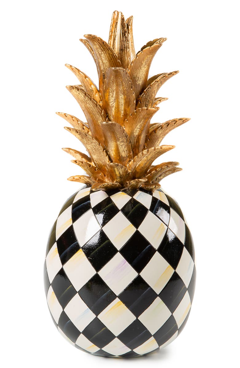 MACKENZIE CHILDS Marquee Pineapple Sculpture, Main, color, Black/ White