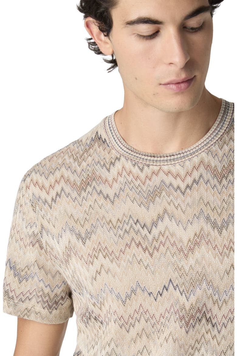 Crew-neck Cotton T-shirt With Dégradé Snake Pattern, Alternate, color, Beige& White