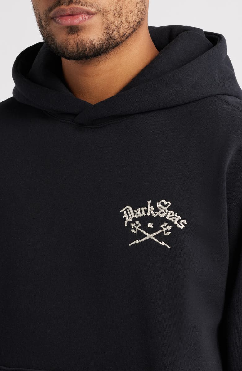 DARK SEAS Lance Embroidered Heavyweight Fleece Hoodie, Alternate, color, Black