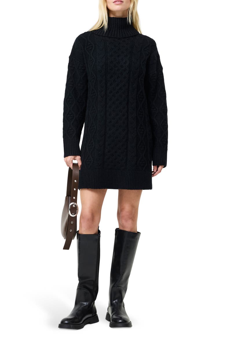 Makira Long Sleeve Cable Stitch Sweater Dress, Main, color, BLACK