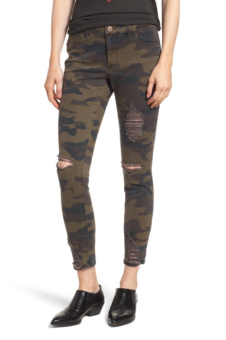 Ripped Camouflage Jeggings, Main, color, OLIVE COMBO