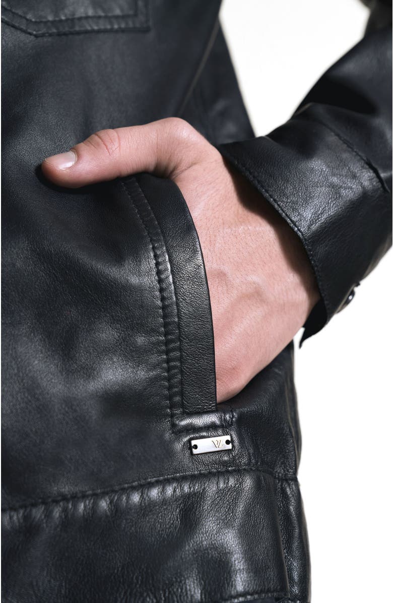 Velez Classic Fit Leather Trucker Jacket, Alternate, color, Black