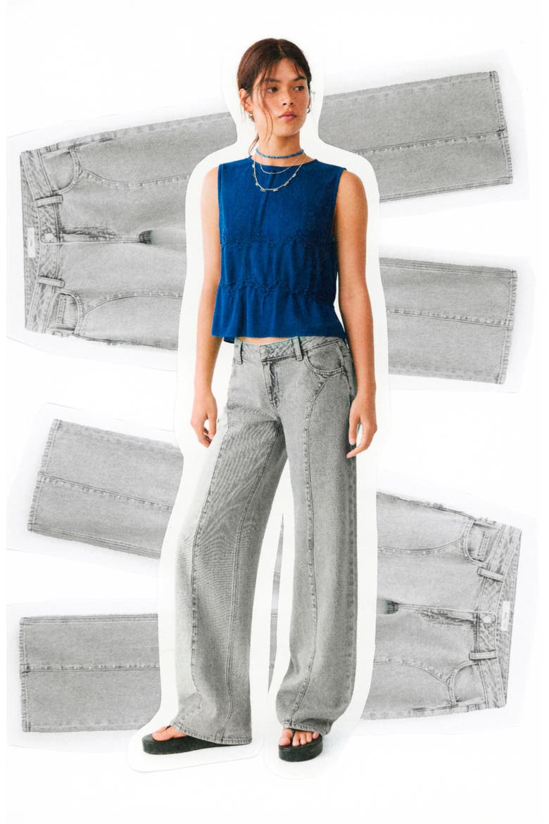 Studded Seam Wide Leg Jeans, Alternate, color, DENIM GREY