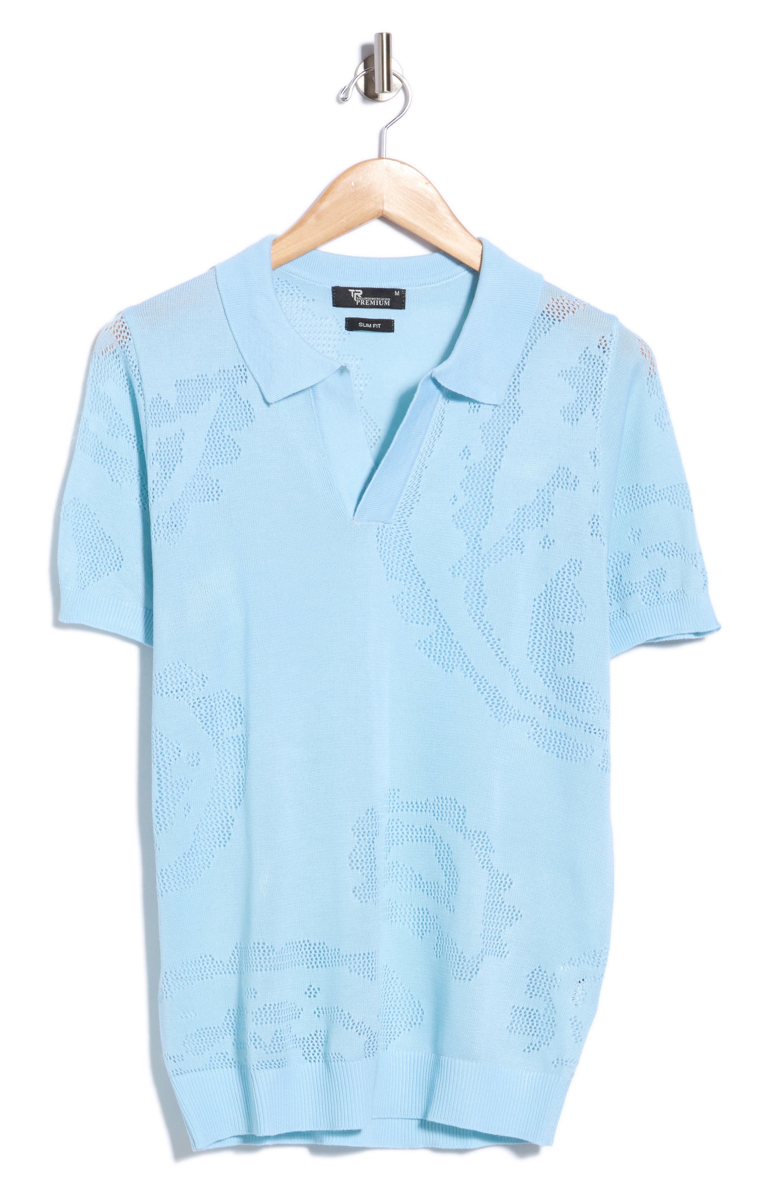 Jacquard Open Collar Short Sleeve Sweater Polo