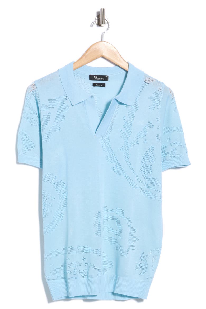 Jacquard Open Collar Short Sleeve Sweater Polo, Main, color, MIST