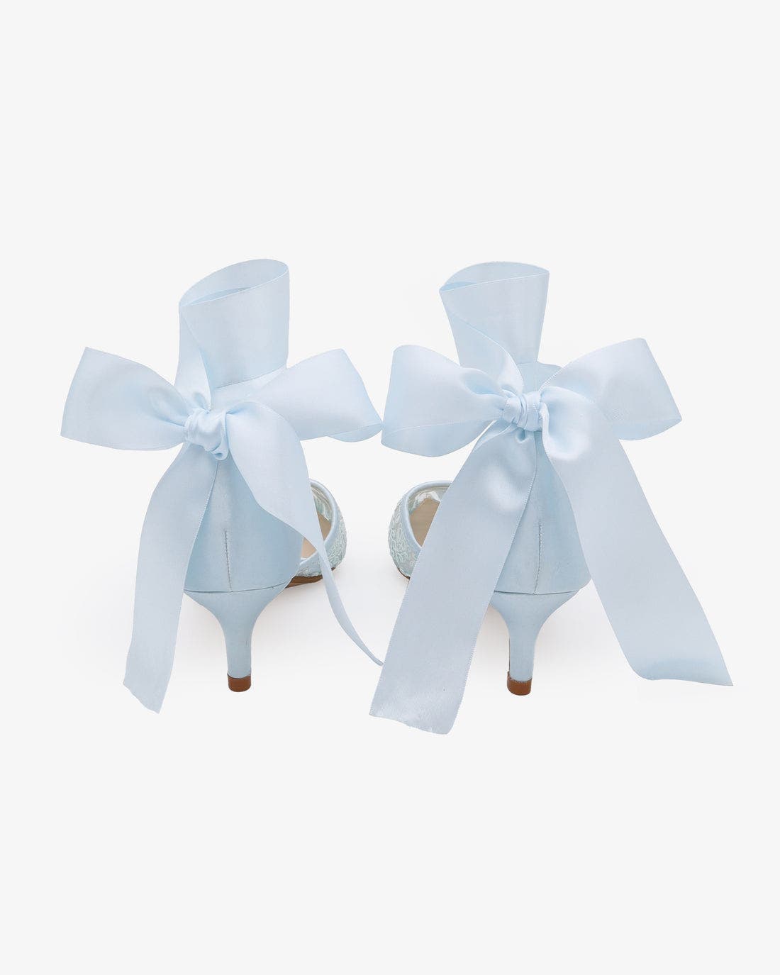 Claudia Crochet Lace Pointy Toe Wedding Kitten Low Heel with Wrapped Satin Ribbon Tie, Alternate, color, Light Blue