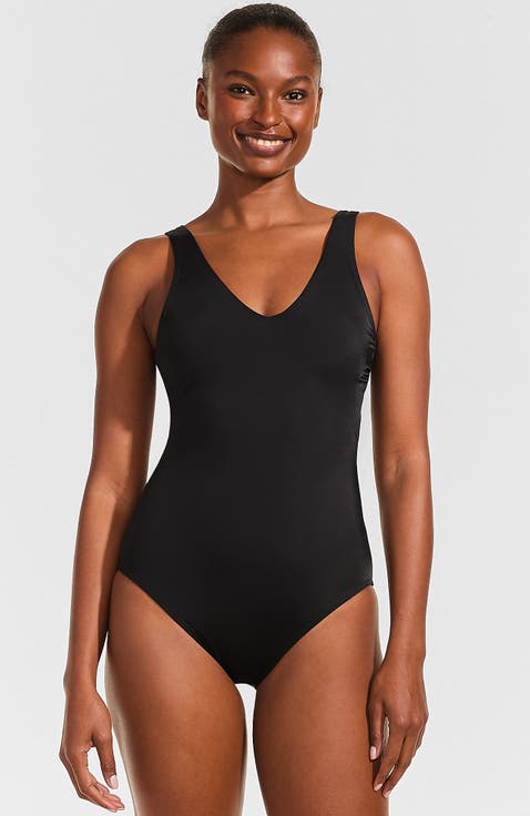 Tugless V-Neck High Leg One Piece Swimsuit