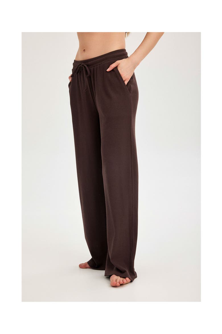 Summer Lounge Ribbed Wide Leg Pant, Alternate, color, Brown