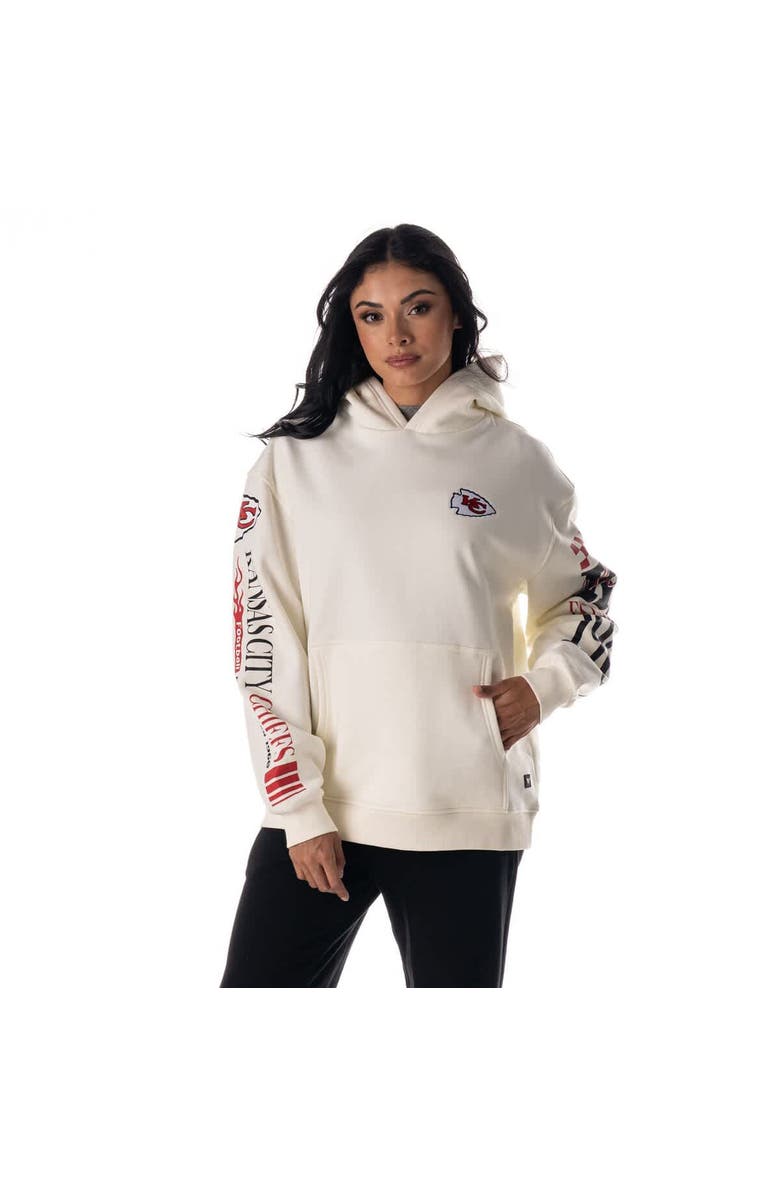 THE WILD COLLECTIVE Unisex The Wild Collective Cream Kansas City Chiefs Stacked Graphic Sleeve Fleece Hoodie, Main, color, Cream