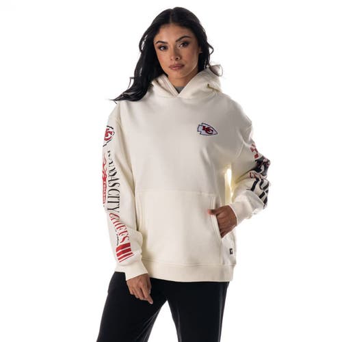 The Wild Collective Unisex Cream Kansas City Chiefs Stacked Graphic Sleeve Fleece Hoodie In White