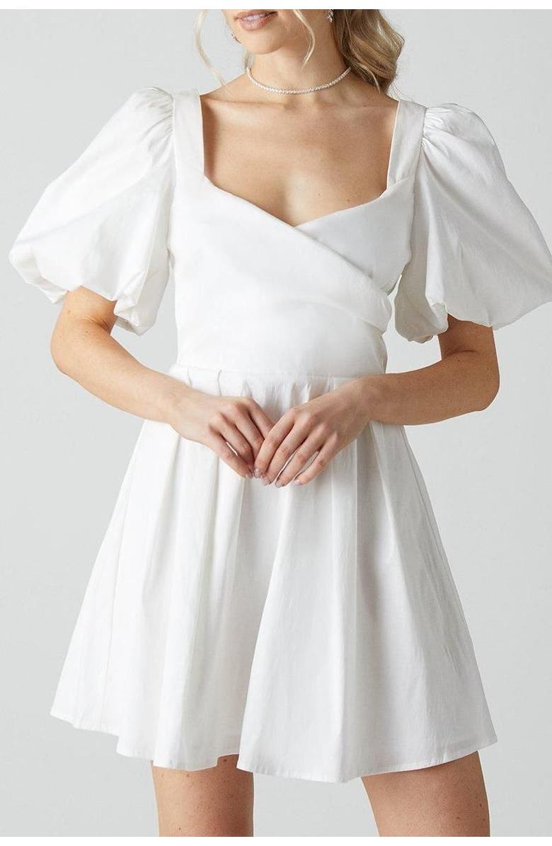 Coast Puff Sleeve Mini Wedding Dress, Alternate, color, Ivory