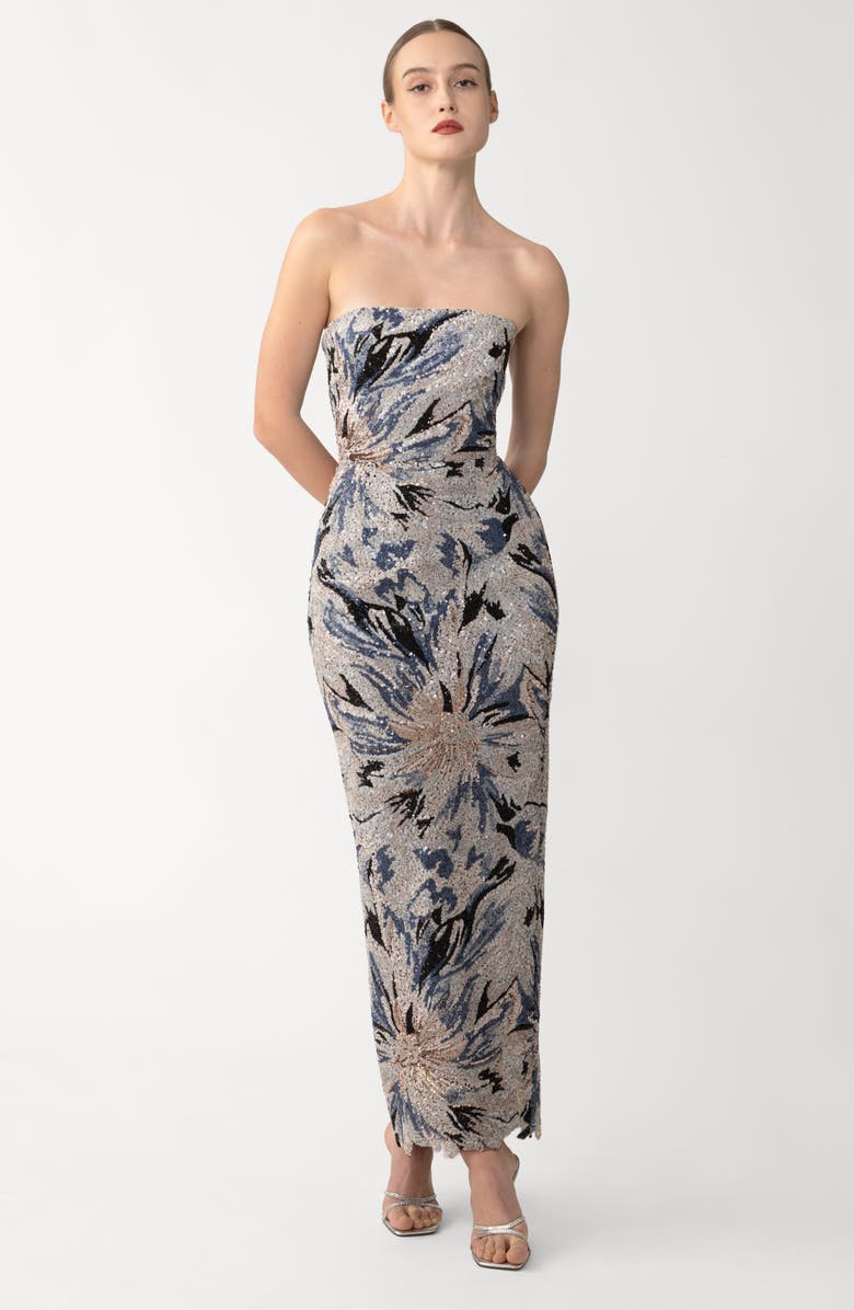 SAU LEE Meryl Strapless Sequin Gown, Alternate, color, Blue Multi