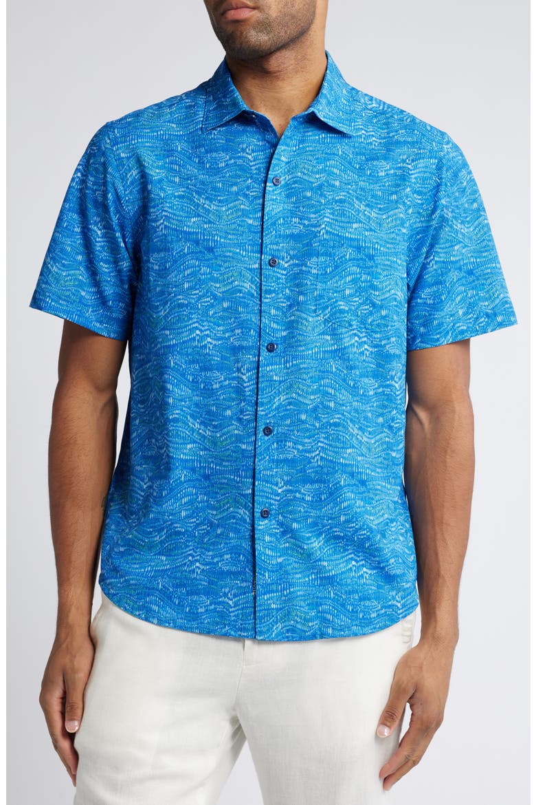 Bahama Coast Monte Rio Geo IslandZone® Short Sleeve Button-Up Shirt, Main, color, CABO BLUE