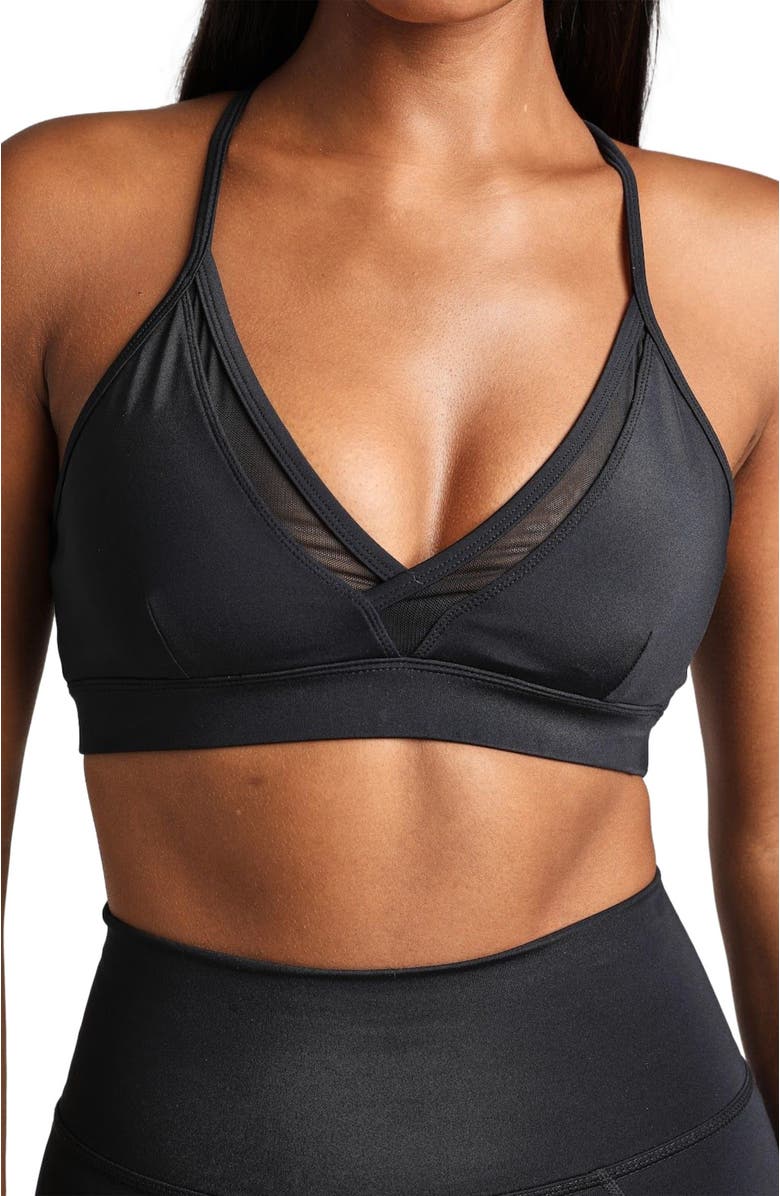 Losano V Neck Mesh Panel Bra, Alternate, color, Black