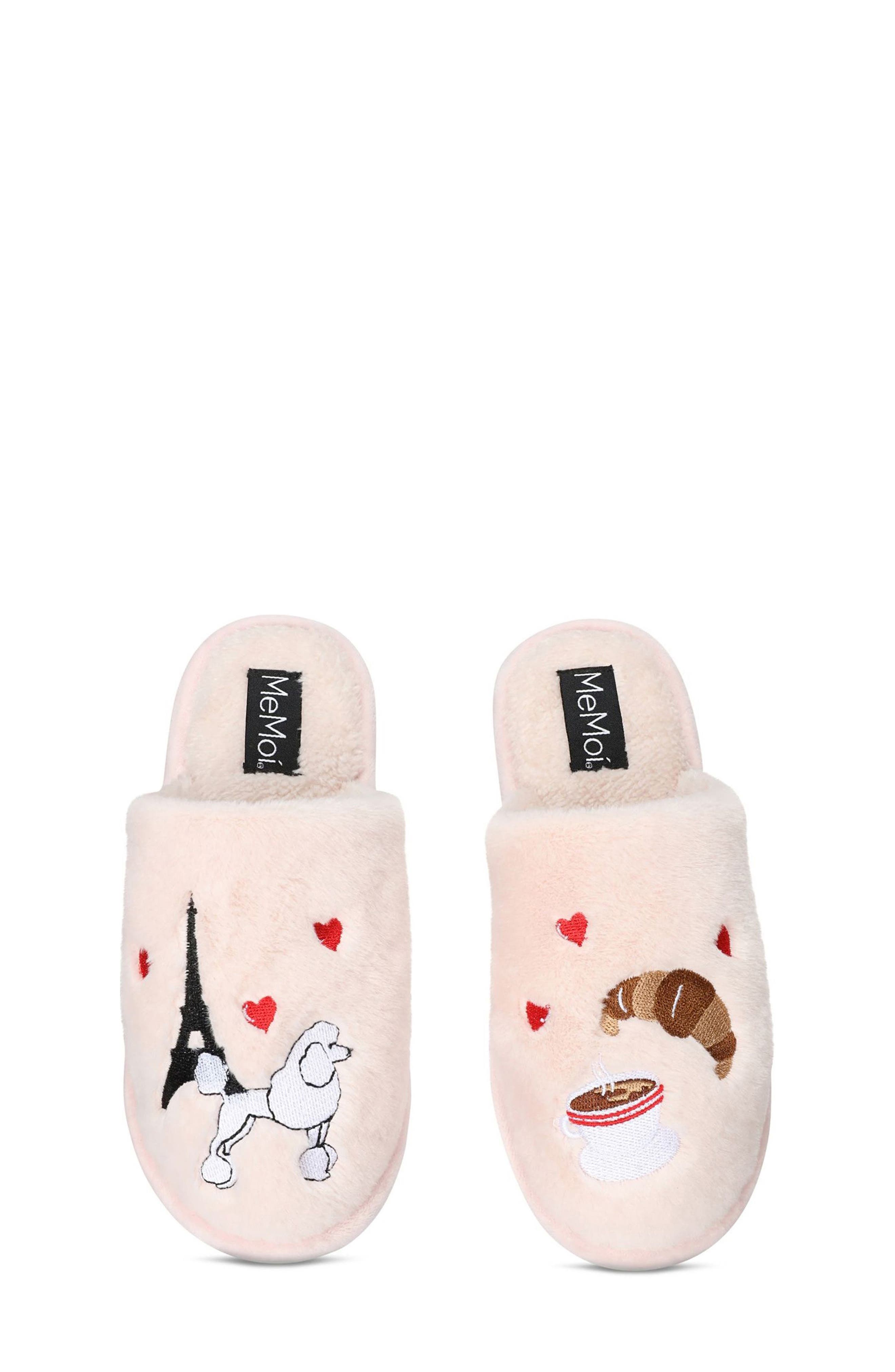 I Love Paris Faux Fur Memory Foam Slipper, Main, color, PALE BLUSH