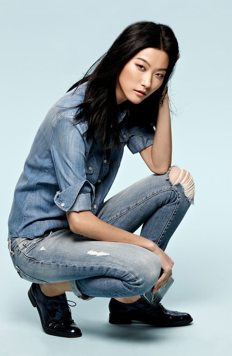 Trouvé Flap Pocket Denim Shirt, Alternate, color, 