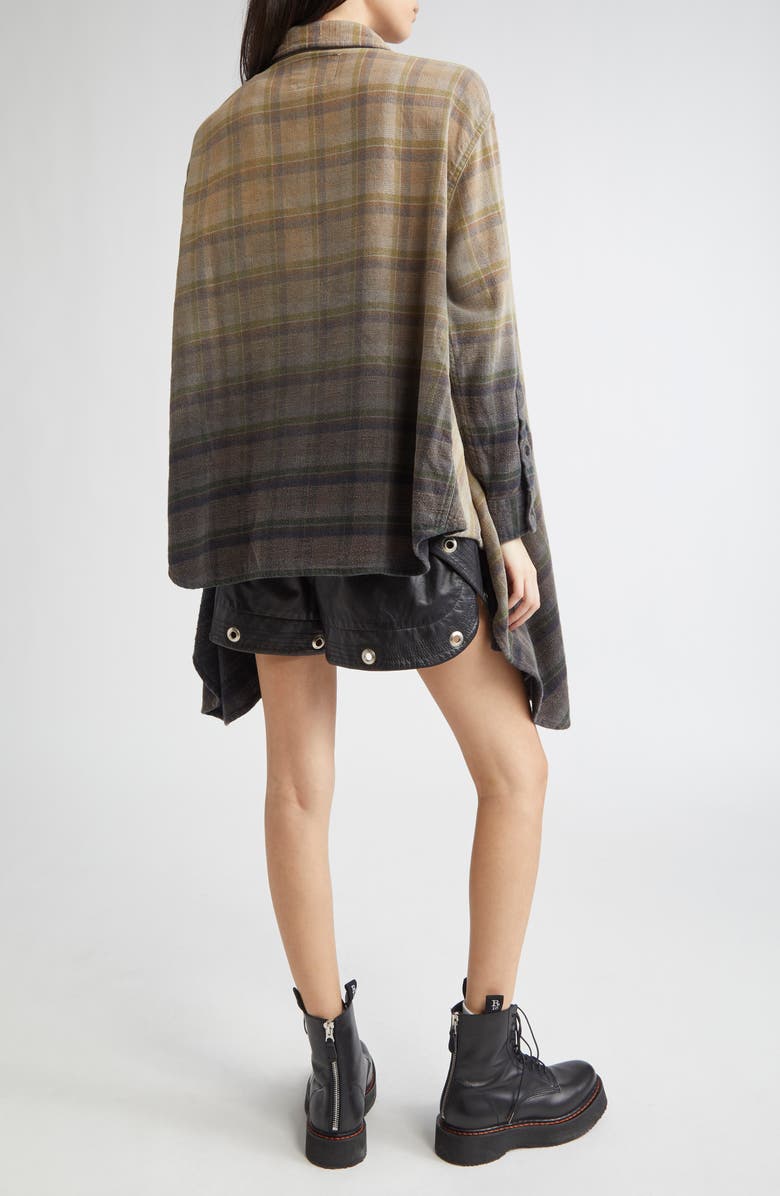 R13 Draped Front Plaid Flannel Button-Up Shirt, Alternate, color, Black Dipped Plaid