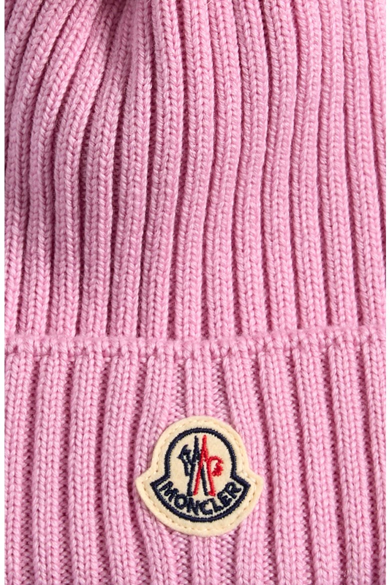 Kids' Merino Wool Rib Beanie with Faux Fur Pompom, Alternate, color, LIGHT PINK