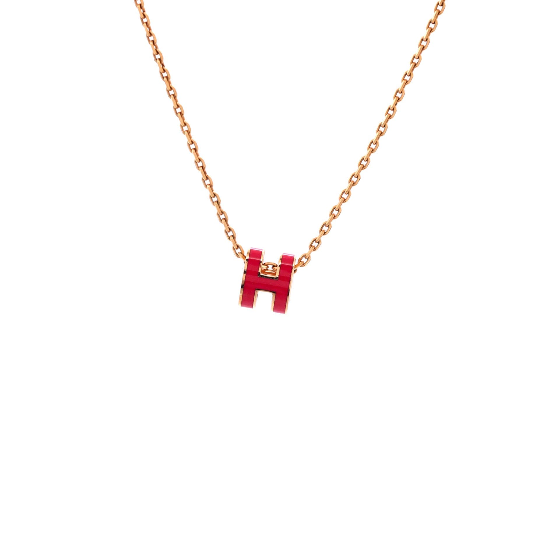 Pop H Pendant Chain Necklace Metal and Enamel Mini, Main, color, Pink