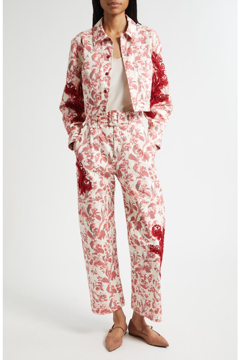 Deyo Floral Ribbons Bead Detail Stretch Cotton Jacket, Alternate, color, CHERRY ROSE MULTI