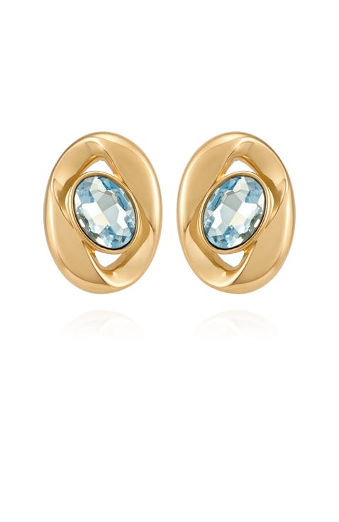 Gold-Tone Aqua Stone Stud Earrings