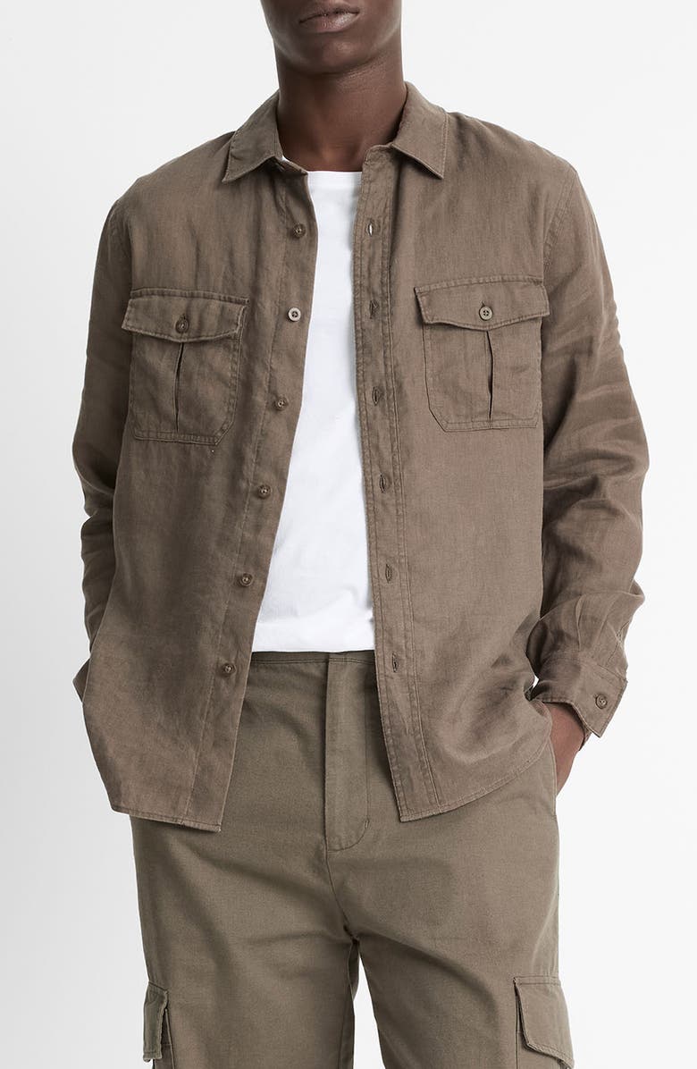 Vince Relaxed Fit Linen Utility Shirt, Main, color, Mangrove