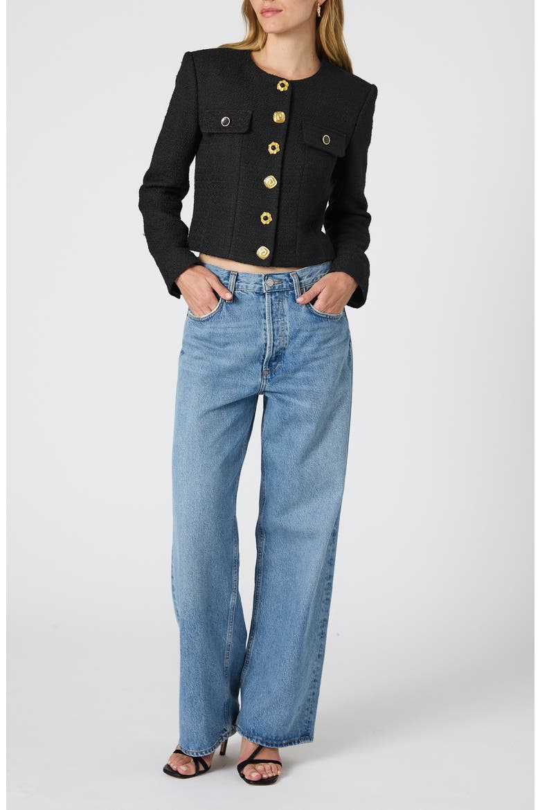 Mismatched Button Tweed Jacket, Alternate, color, 01-BLACK